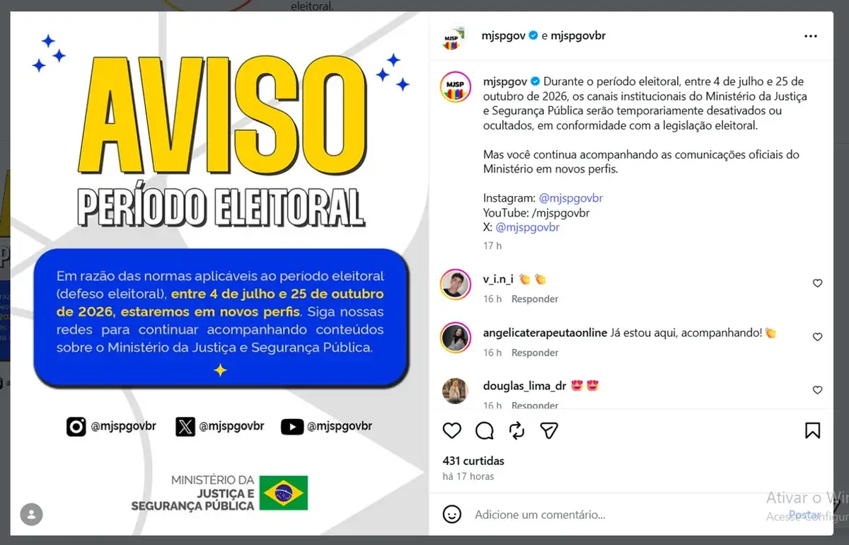 Defeso eleitoral: ministérios criam novos perfis em redes